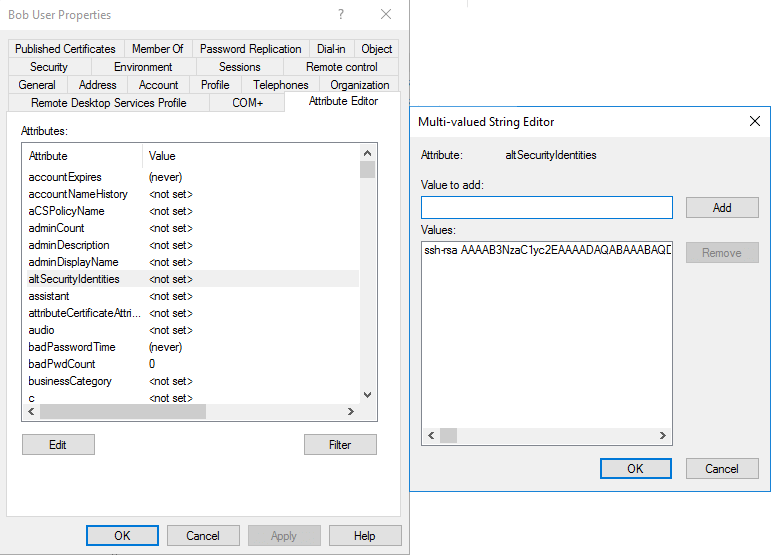 Active Directory: felhasználó tulajdonságai, Attribute Editor fül